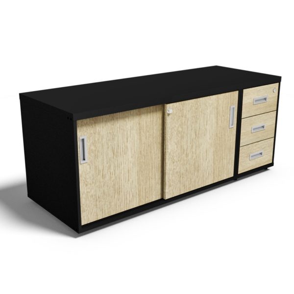3.4- Armário baixo MOV para apoio de mesa - 2 portas de correr e 1 gaveteiro