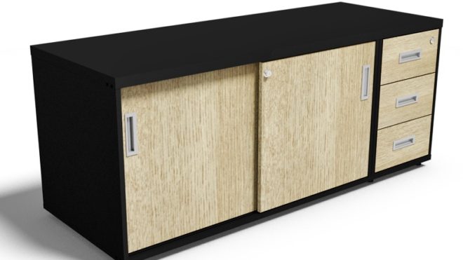 3.4- Armário baixo MOV para apoio de mesa - 2 portas de correr e 1 gaveteiro
